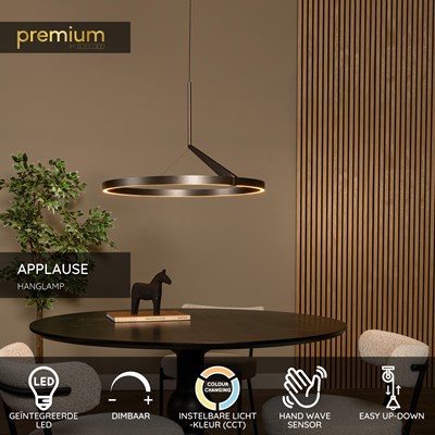 Lucide APPLAUSE - Hanglamp - Ø 60 cm - LED Dimb. - CCT - 1x32W 2700K/4000K - Handbewegingssensor - Grijs ijzer | Premium